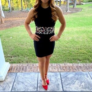Sherri Hill Black Mini Dress with Beaded Waistband